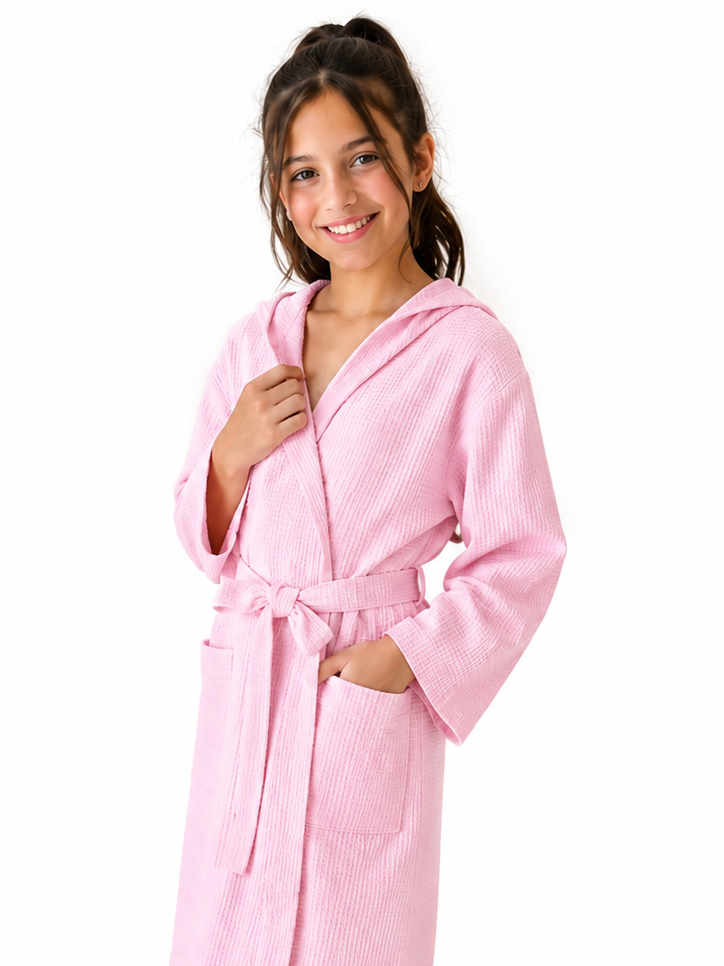Peignoir Enfant NID D’ABEILLE avec capuche 100%coton