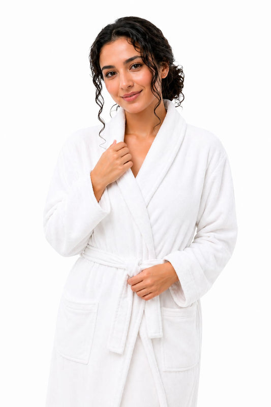 Peignoir velours 100%coton blanc