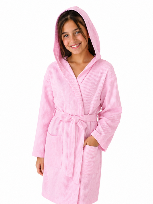 Peignoir Enfant NID D’ABEILLE avec capuche 100%coton