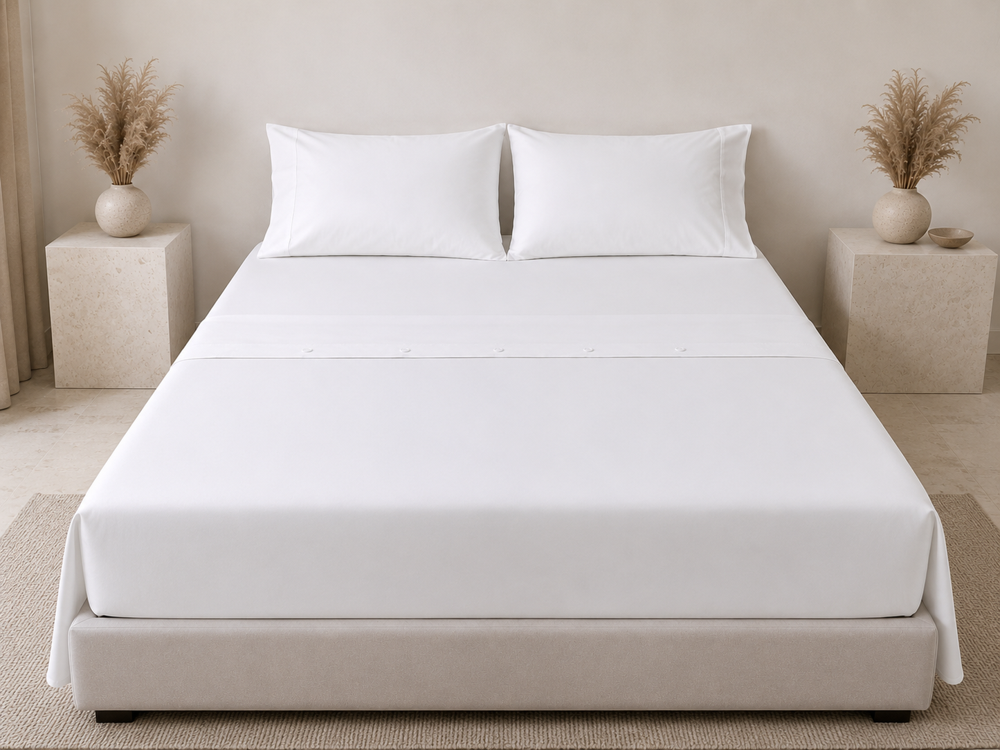 Draps Blancs Style Hôtel – Housse Matelas + 2 Taies d’Oreillers