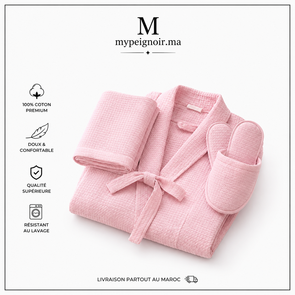 Pack Salle de Bain Nid d'Abeille Luxe – 100% Coton | Cadeau Raffiné