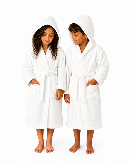 Peignoir enfant vlour 350g/m 100coton clour blanc