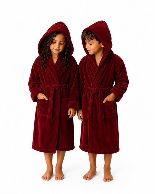 Peignoir enfant vlour 350g/m 100coton clour bordo