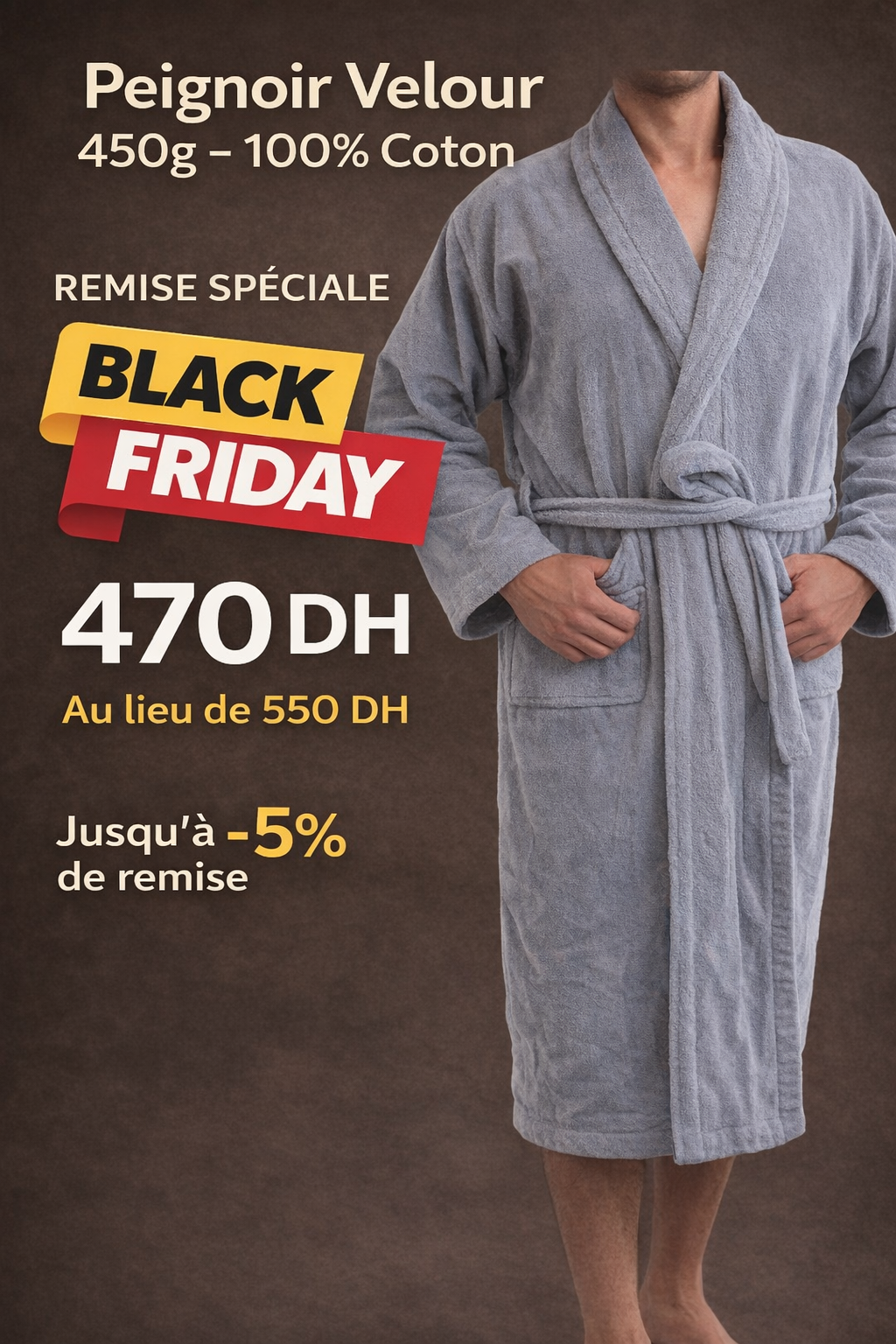 Peignoir en velours aux couleurs 100%coton