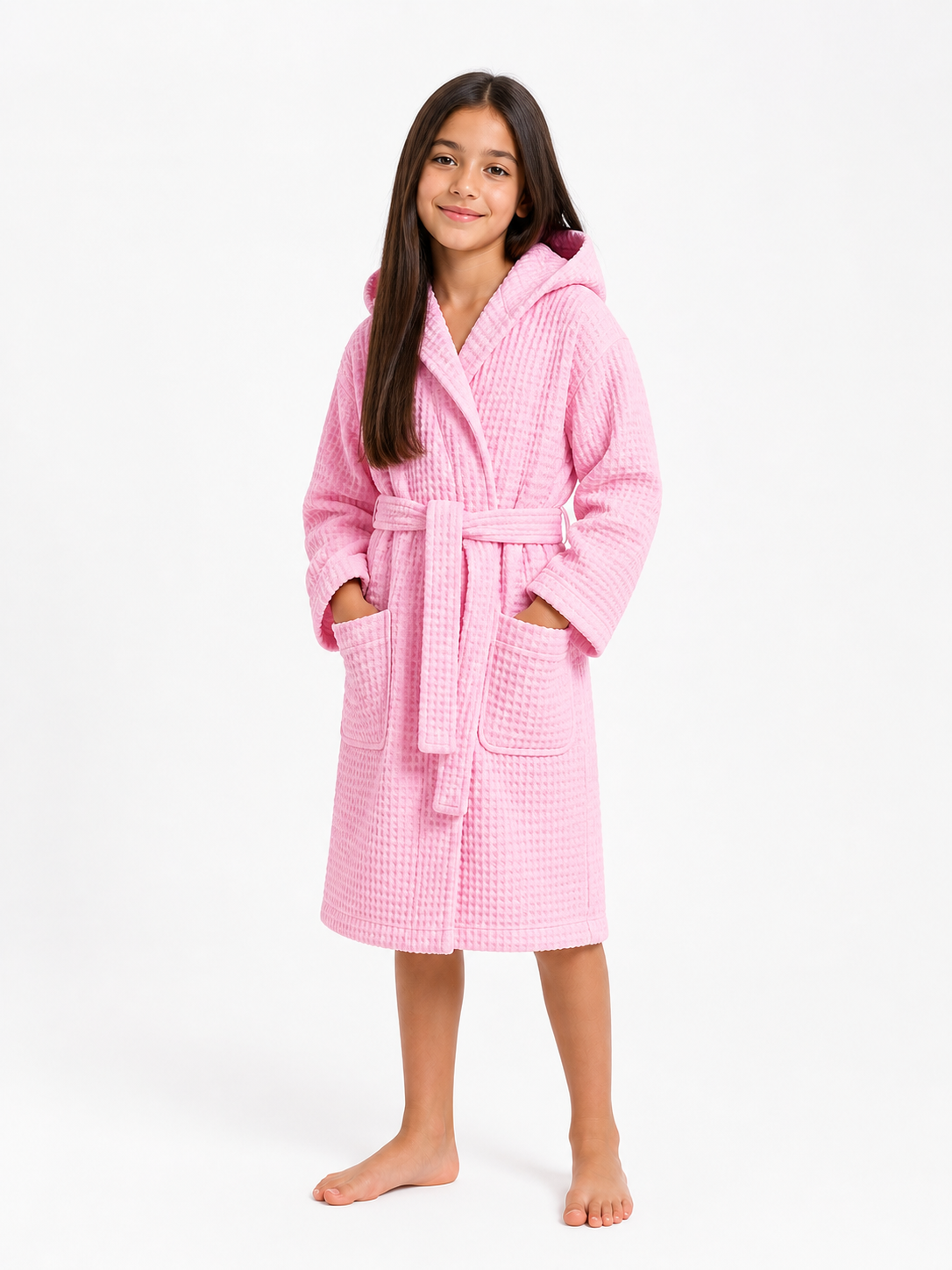 Peignoir Enfant NID D’ABEILLE avec capuche 100%coton