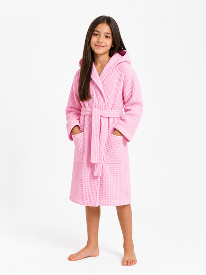 Peignoir Enfant NID D’ABEILLE avec capuche 100%coton
