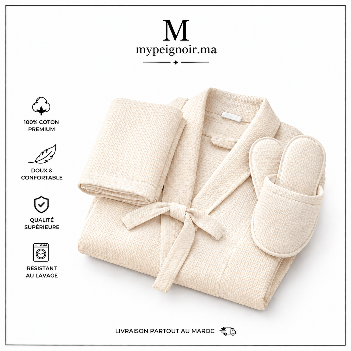 Pack Salle de Bain Nid d'Abeille Luxe – 100% Coton | Cadeau Raffiné