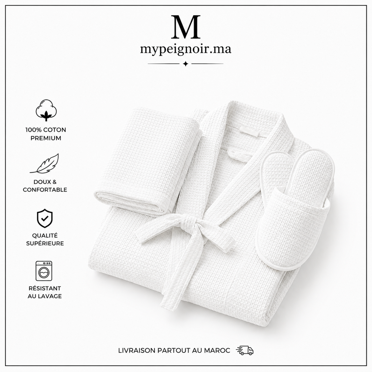 Pack Salle de Bain Nid d'Abeille Luxe – 100% Coton | Cadeau Raffiné
